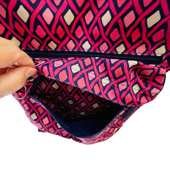 Retired Large Vera Bradley Canvas Backpack Pink Navy Blue 4 Pockets H2O … - Picture 7 of 16